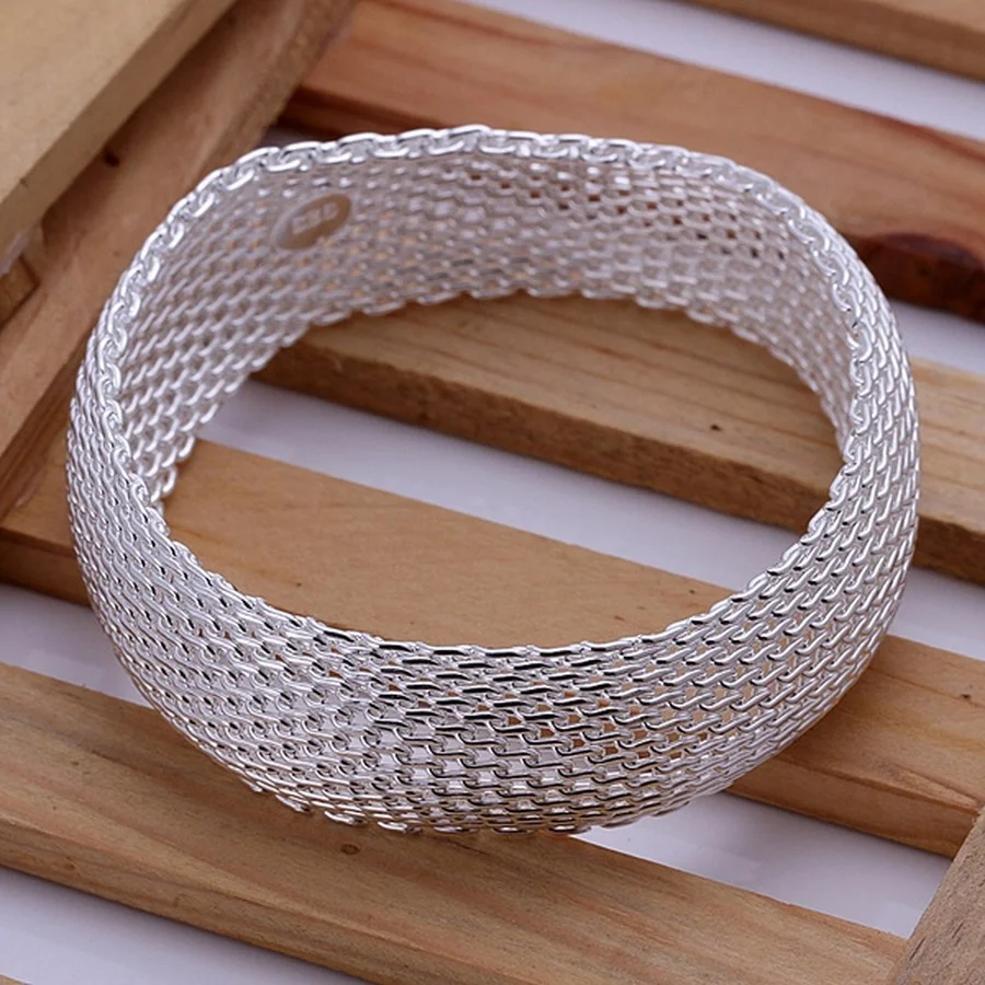925 Sterling Silver Bangle jewelry factory direct High quality elegant retro for women lady big mesh 6CM round bracelet