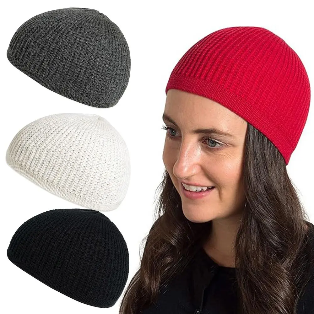 

New Solid Color Kufi Cap Breathable Casual Beanies Cap Crochet Knit Skull Hat for Women