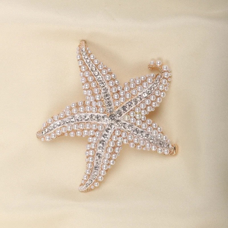 

Fashionable Sparkling Rhinestone Artificial Pearl Ocean starfish Brooch Luxurious Classic Badge Men/Women's Clothing Accessories