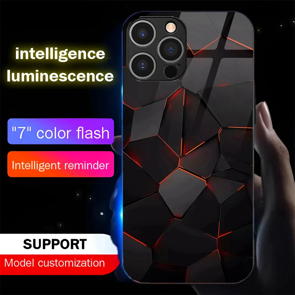 

Call Flashing Mobile Phone Glass Case Voice Control Light up LED Flashing Phone Case For iPhone 11 12 13 14 15 16 E Pro Max Plus