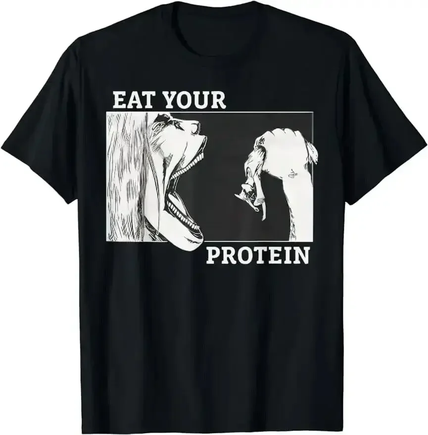 2025 Eat Your Protein, Anime Gym, Pump, Bodybuilding, Fitness T-Shirtmen women T-shirt enthusiast summer T-shirt casual T-shirt