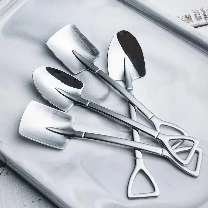 1PCS Coffee Spoon Shovel Spoons TeaSpoons Creative Spoon For Ice Cream Stainless Steel Dessert Scoop Tableware Cutlery Set