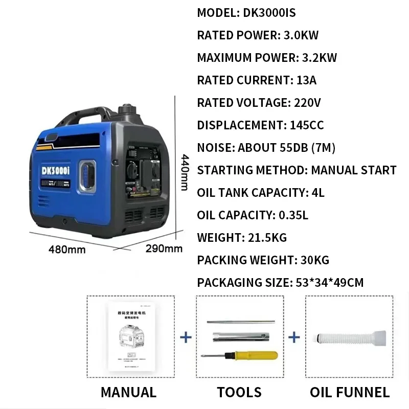 Generator Inverter Bahan Bakar Ganda Super Tenang dengan opsi start listrik dan mundur Jarak Jauh memberikan kenyamanan