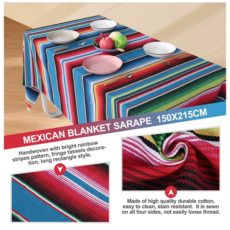 Mexican Blanket Sarape Picnic Rug Throw Tablecloth Hot Rod For Yoga Party-A22G