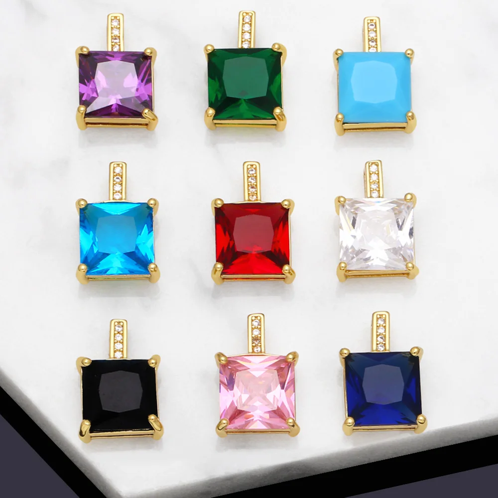 OCESRIO Trendy Square Pendant Copper Gold Plated Crystal CZ Necklace Pendant for Jewelry Making Supplies Wholesale pdta826
