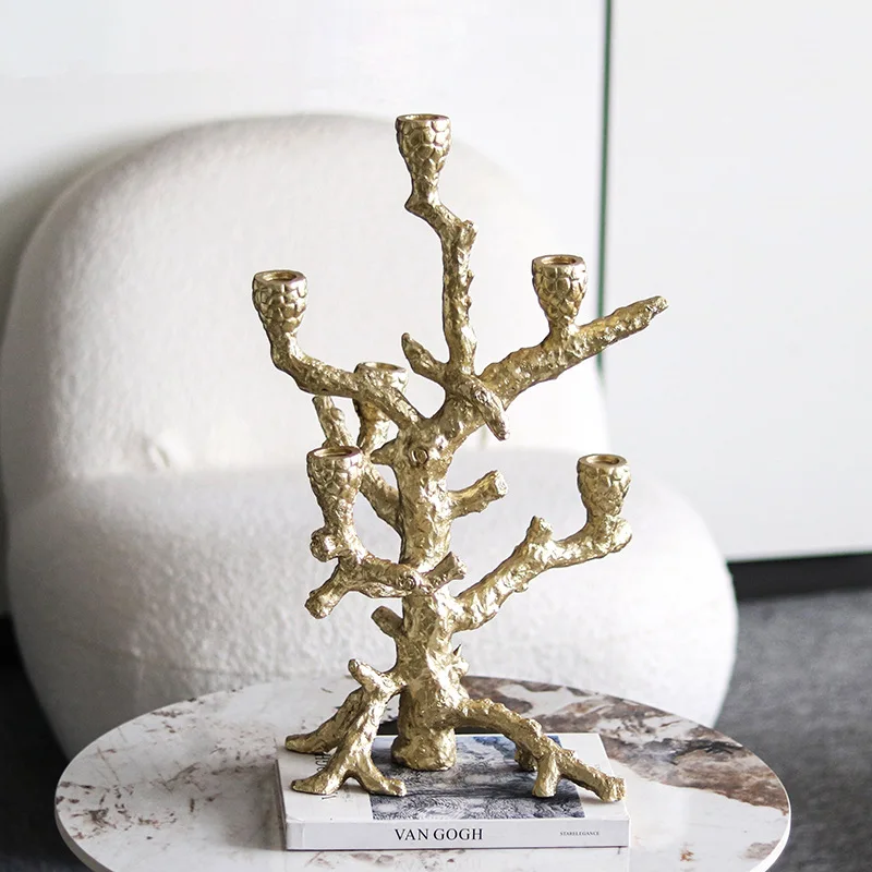 Resin Handicraft Golden Bough Crotch Candlestick Candelabrum Tree Ornaments Candle Holder Candlestick Wedding Decoration