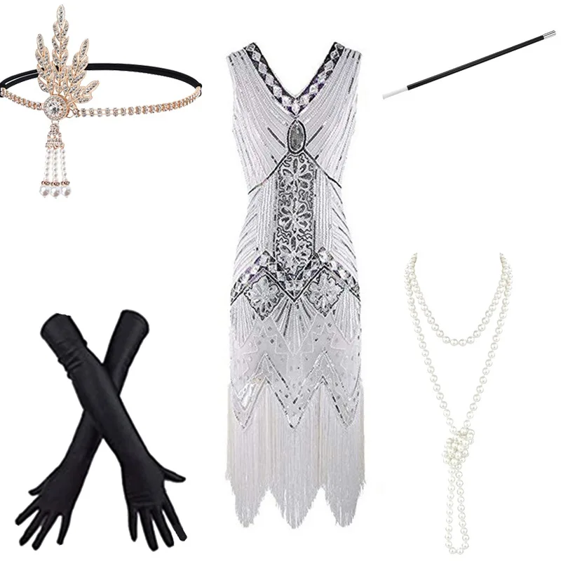 

Cosplay Vintage 1920s Style Flapper Outfit Sequins Tassel Dress Suit Banquet Party Dress Evening Dress Adult Clothing
