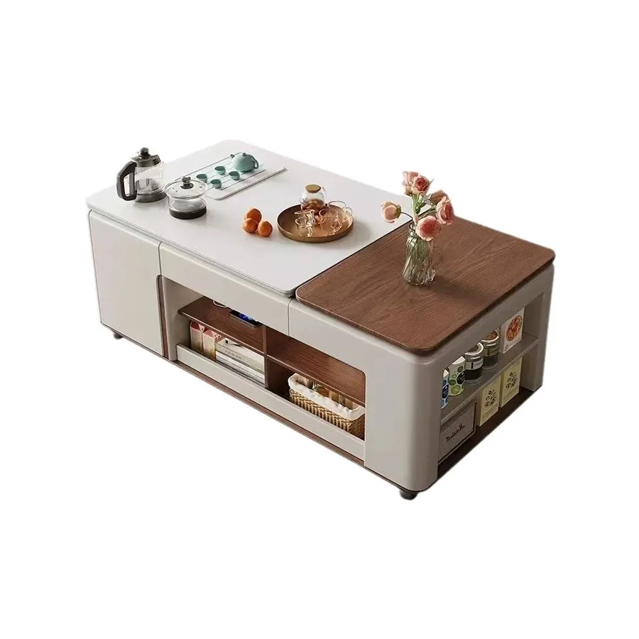 

Light luxury lifting Kung Fu rock slab tea table multi-functional household living room movable tea table