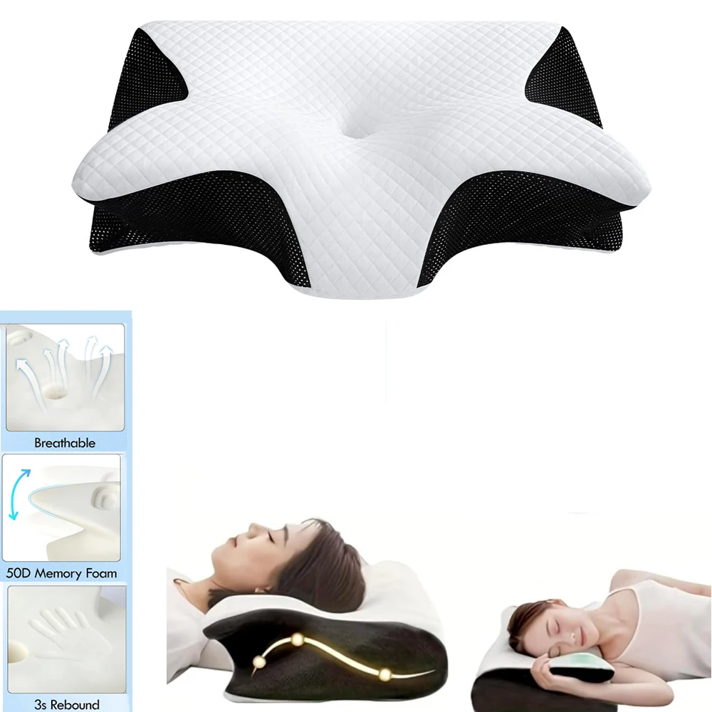 Memory-Schaum Nackenkissen, 2-in-1 Ergonomisches Kontur-Orthopädisches Kissen für Nackenschmerzen, Konturierte Stützkissen, Nackenkissen