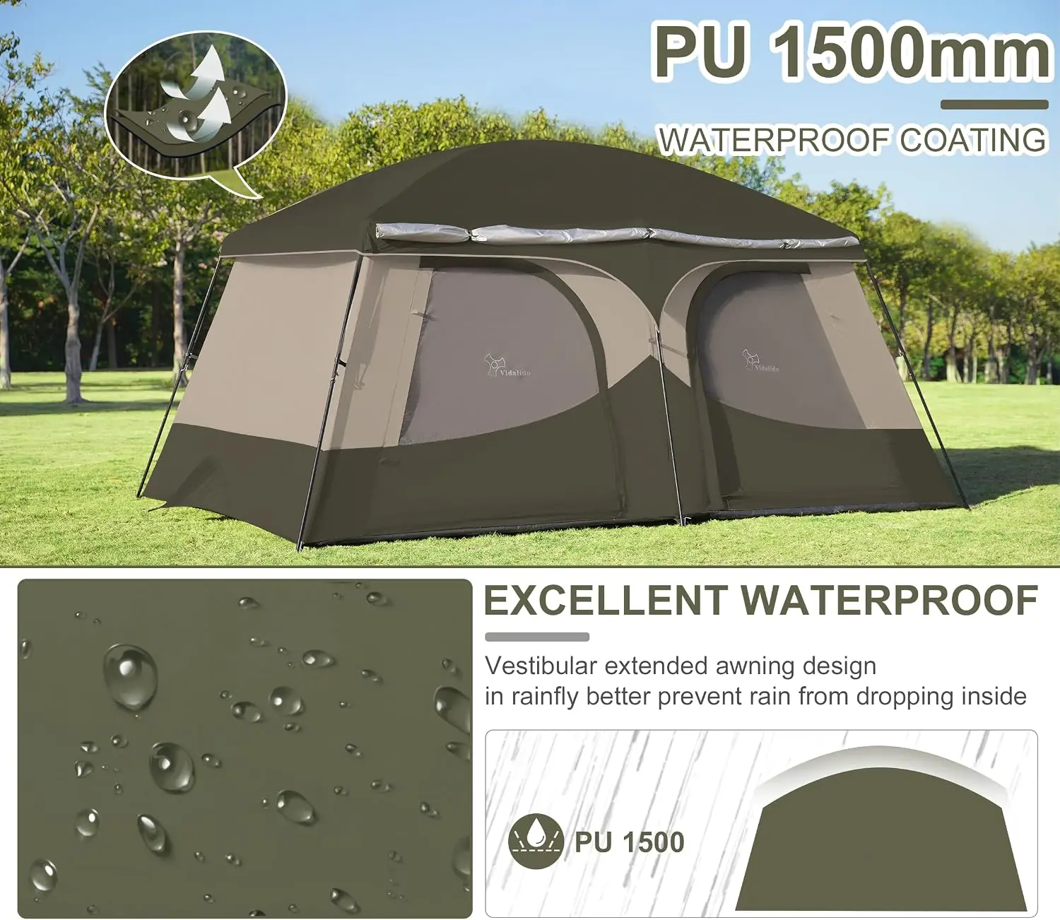 8 10 Person Camping Tent Extended Vestibule 2 Room Weather Resistant Family Tent Easy Install Waterproof Outdoor Hiking