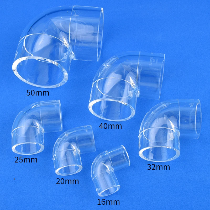 16~50mm Acrylic 90° Elbow Transparent Tube Fittings Aquarium Water Pipe Connector Garden Irrigation Joint Fish Tank Accessories