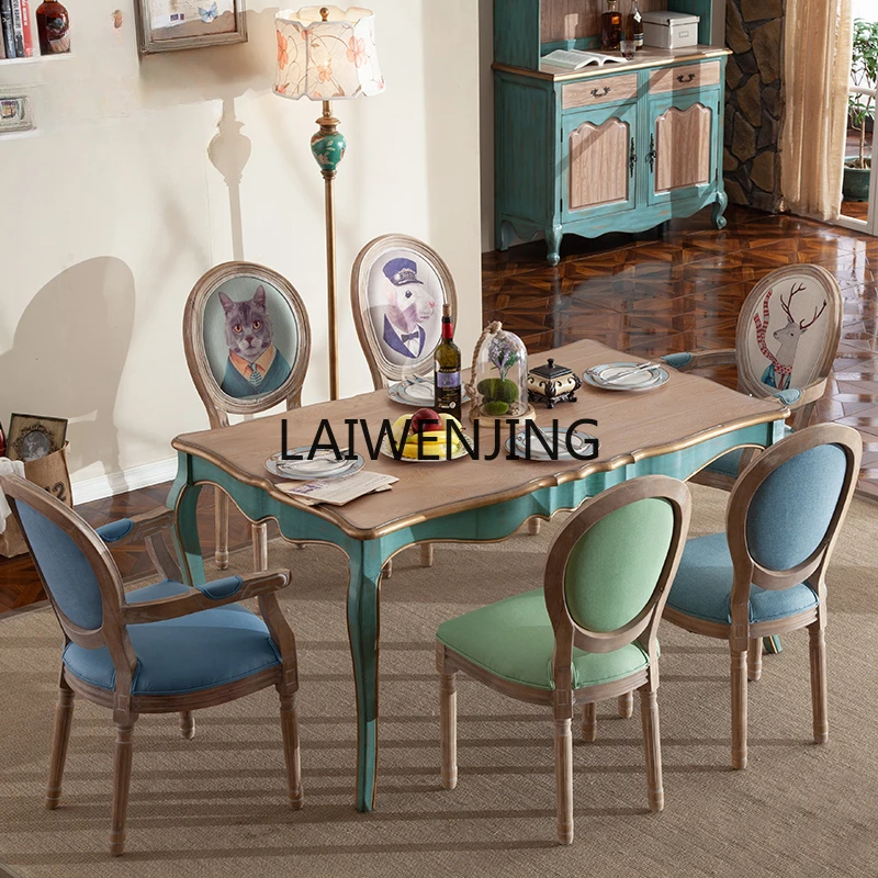 

LYN American solid wood dining table and chair combination set small apartment rectangular dining table