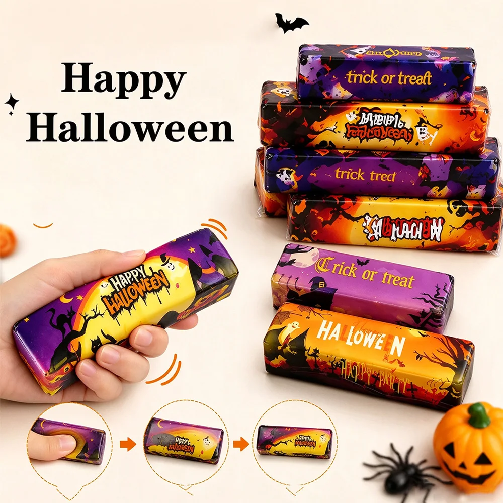 Halloween Squishies 8 Styles Trick or Treat Snack Bag Squeeze Toy Soft Stress Relief Fidget Toy Goodie Bag Stuffers Party Favors