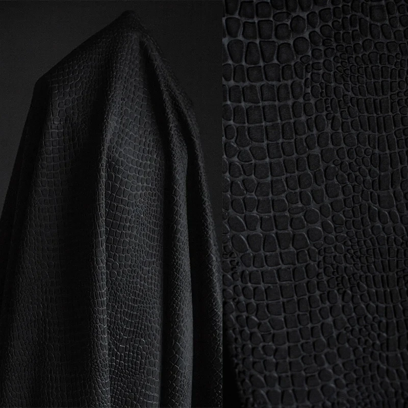 

Black Air Layer Embossed Crocodile Pattern Fabric for Coat Straight Designer Apparel Diy Sewing Fabrics By The Yard Cloth
