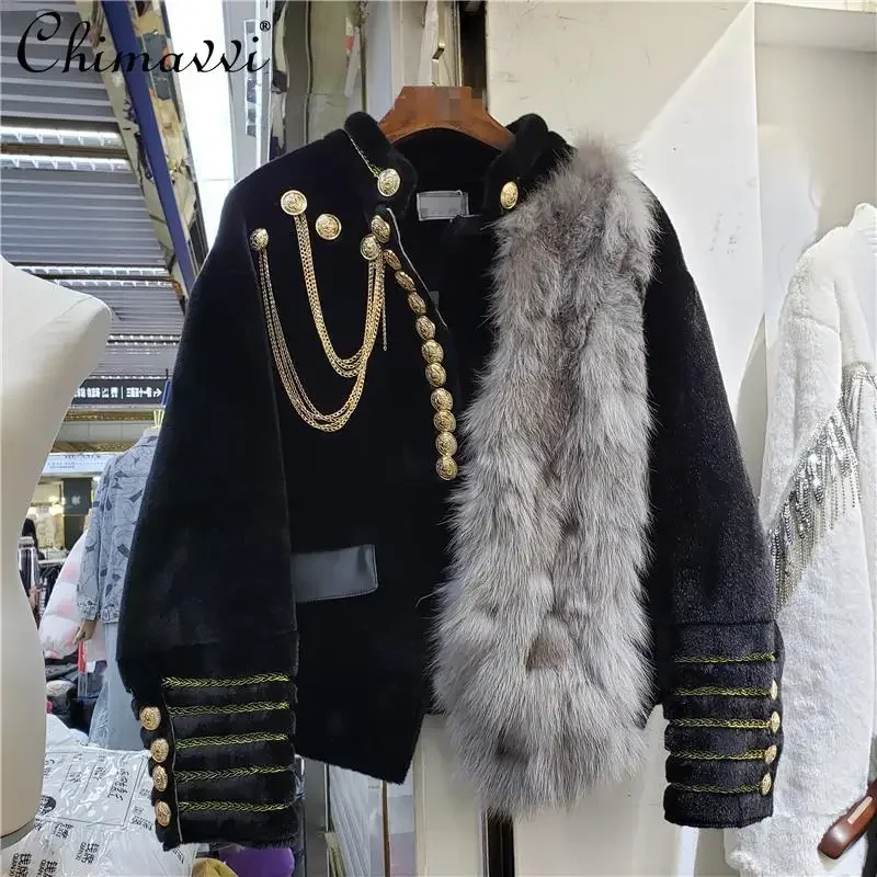 

2024 Winter New European Imitation Fox Fur Splicing Lamb Fur Integrated Coat For Women