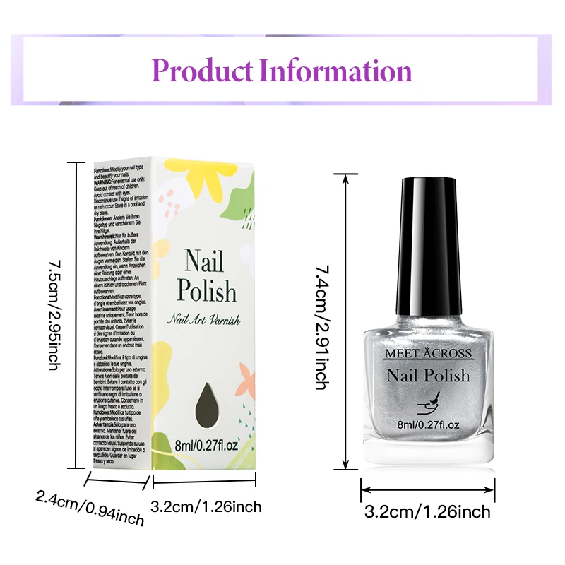 MEET ACROSS 7ml Espelho Metálico Nail Polish Quick-dry Sem Necessidade Lâmpada Secagem Ouro Prata Cor Nail Polish Para Iniciante Manicure