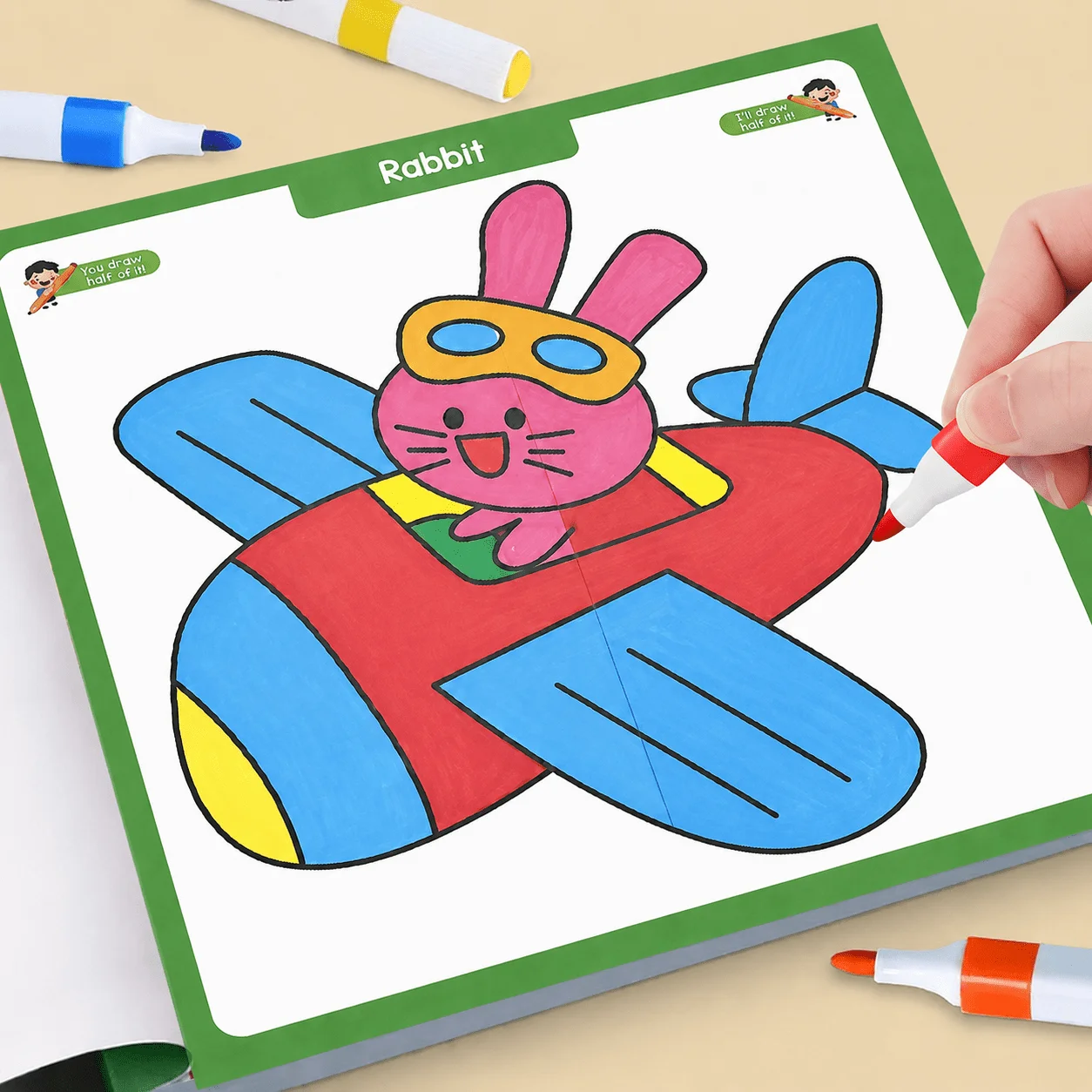 32-Page Fun Painting Symmetry Coloring Book Cute Half-Finished Animal Drawing Practice Book for Kids Early Art Learning