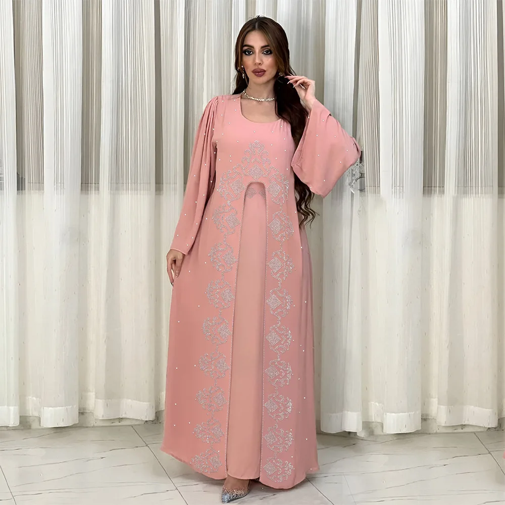 

Blue Chiffon Abayas for Women Diamonds Fashion Muslim Maxi Dress Moroccan Kaftan Dubai Turkey Abaya Islamic Gulf Jalabiya Robe