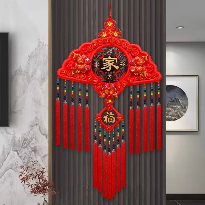 

Luxurious Fanshaped Chinese Knot Peach Wood Wall Decor for Living Room Entrance Traditional Hanging Ornament Elegant Door Art