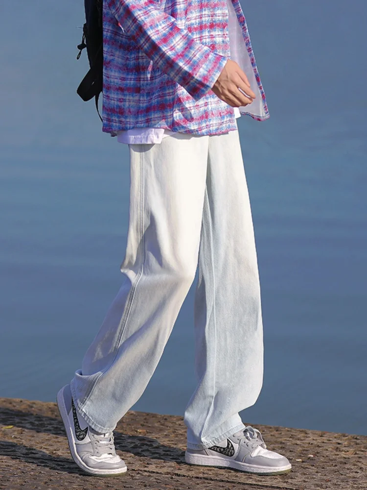 

Light Blue Ice Silk Men's Jeans Summer Thin Straight Leg Drapey Wide Leg Pants American Street Sle Wear Resistant Loose Fit