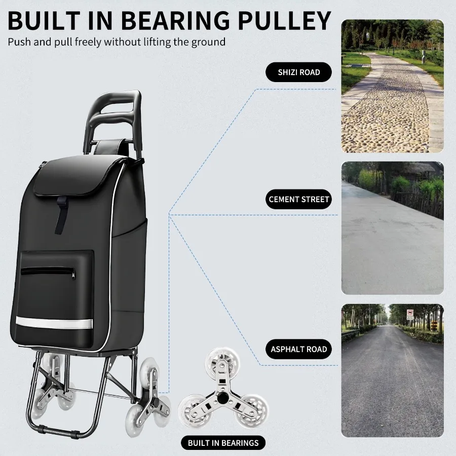 รถเข็นช็อปปิ้งพับได้พร้อมล้อสำหรับงานหนักเพื่อการปีนบันไดได้ง่าย รถเข็นอเนกประสงค์ความจุขนาดใหญ่สำหรับซื้อของชำซักรีด