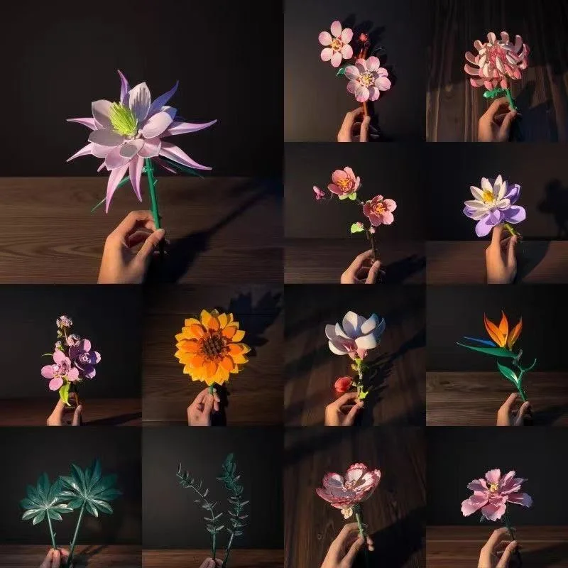 

Конструктор DIY: Модели цветов (лилия, персик, вишня) из строительных блоков MOC – креативная сборная игрушка, украшение, кирпичики, праздничный подарок