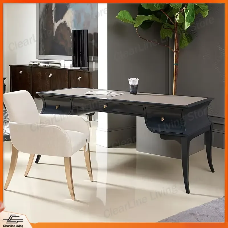 Custom Solid Wood Desk Vintage Leather Top Writing Computer Table Home Office Furniture Study Workstation Ergonomic Design