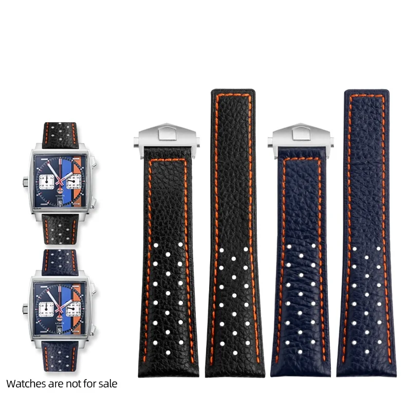

Genuine Leather Watch band Strap For TAG HEUER Watch Monaco Gulf CAW211R/T/M CAW2111Breathable 22mm Soft Bracelet blue orange