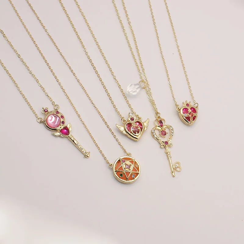 Sailor Moon New Necklaces Cute Cartoon Magic Wand Neck Decoration Fashion Student Plated Jewellery Children\'s Birthday Gifts