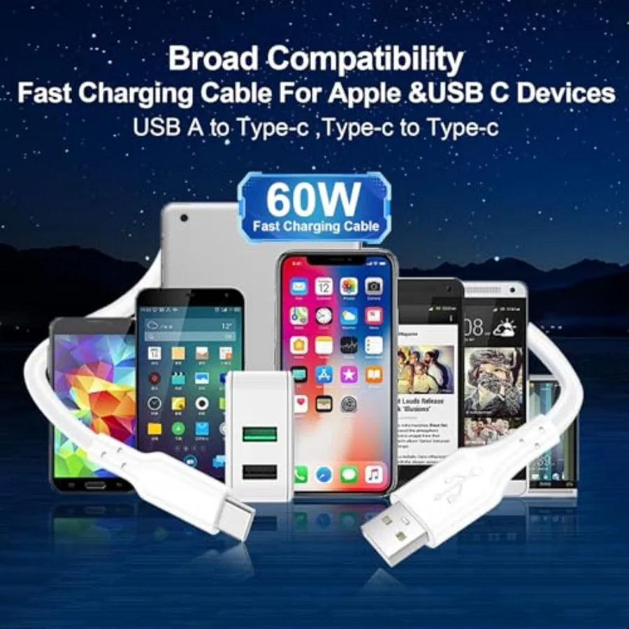 4 Pack Charging Cable 60W 3.1FT 2 Pack USB to USB C Cable and 2 Pack USB C to USB C Cable Type C 60W Fast Charging Cable for iP