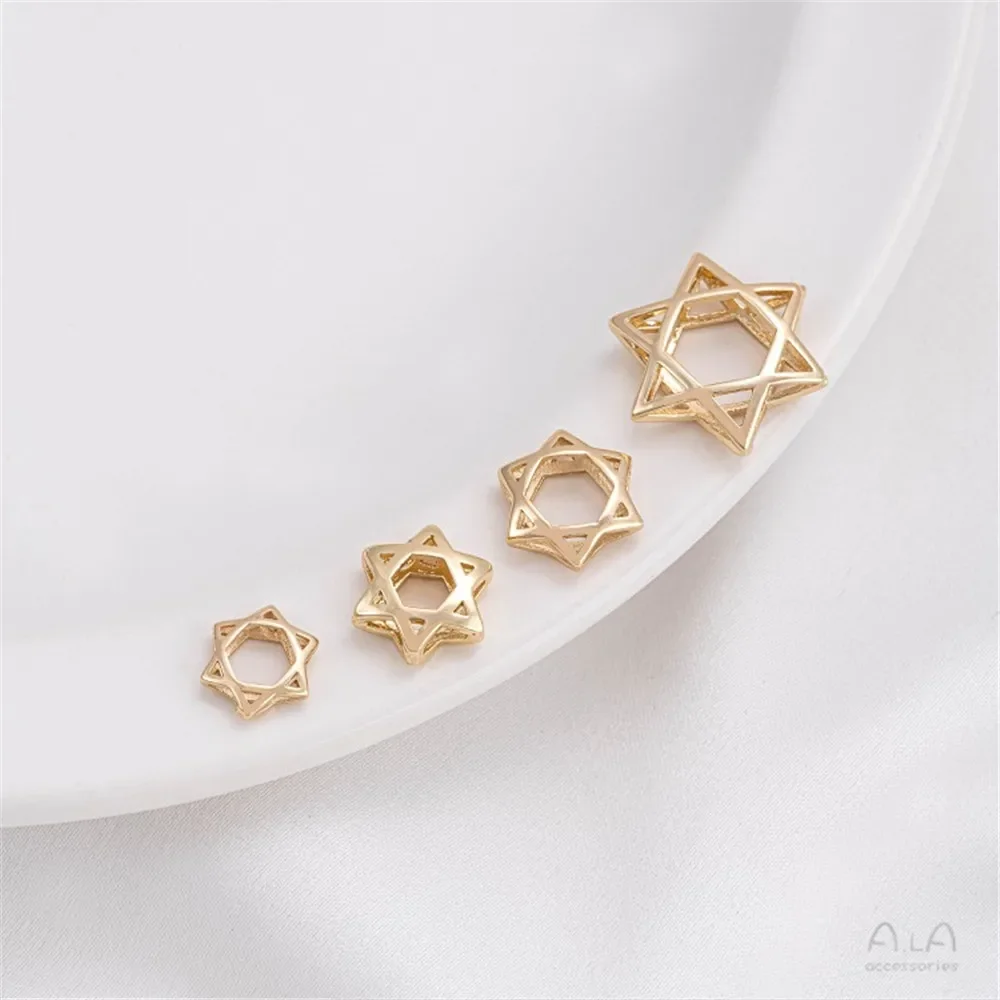 14K Gold-plated Hollowed Out Hexagonal Star Set Bead Ring, Handmade Beaded Partition Ring DIY Bracelet Necklace Accessories K034