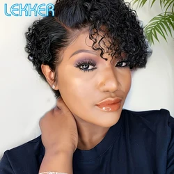 Lekker Short Pixie Cut Curly Bob C Part Lace Front 100% Human Hair Wig For Women Glueless Brazilian Remy Hair Natural Daily Wigs