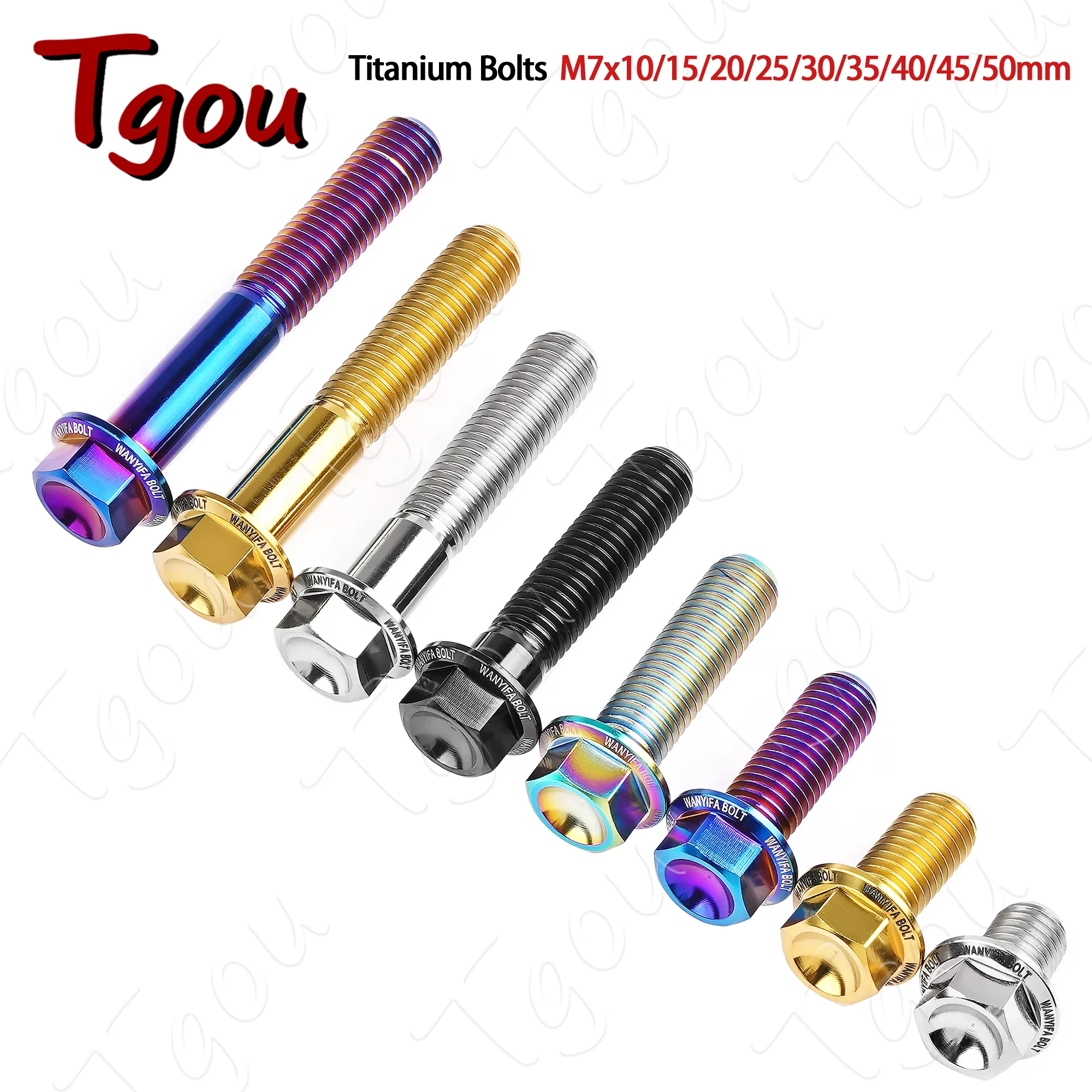 Tgou Titanium Bolts M7x10 15 20 25 30 35 40 45 50mm Pitch 1.0mm Hex Flange Head Screws for Motorcycle 1pcs