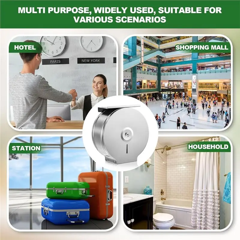 [ABFI!】 Lockable Stainless Steel Commercial Jumbo Toilet Paper Dispenser With Shelf, 9 Inch Wall Mount Holder