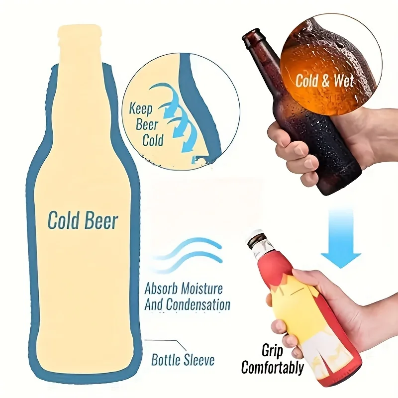 Insulated Beer Bottle Cooler Sleeve, Neoprene Zipper Bottle Holder 12oz, Reusable Bottle Insulator for Party Outdoor