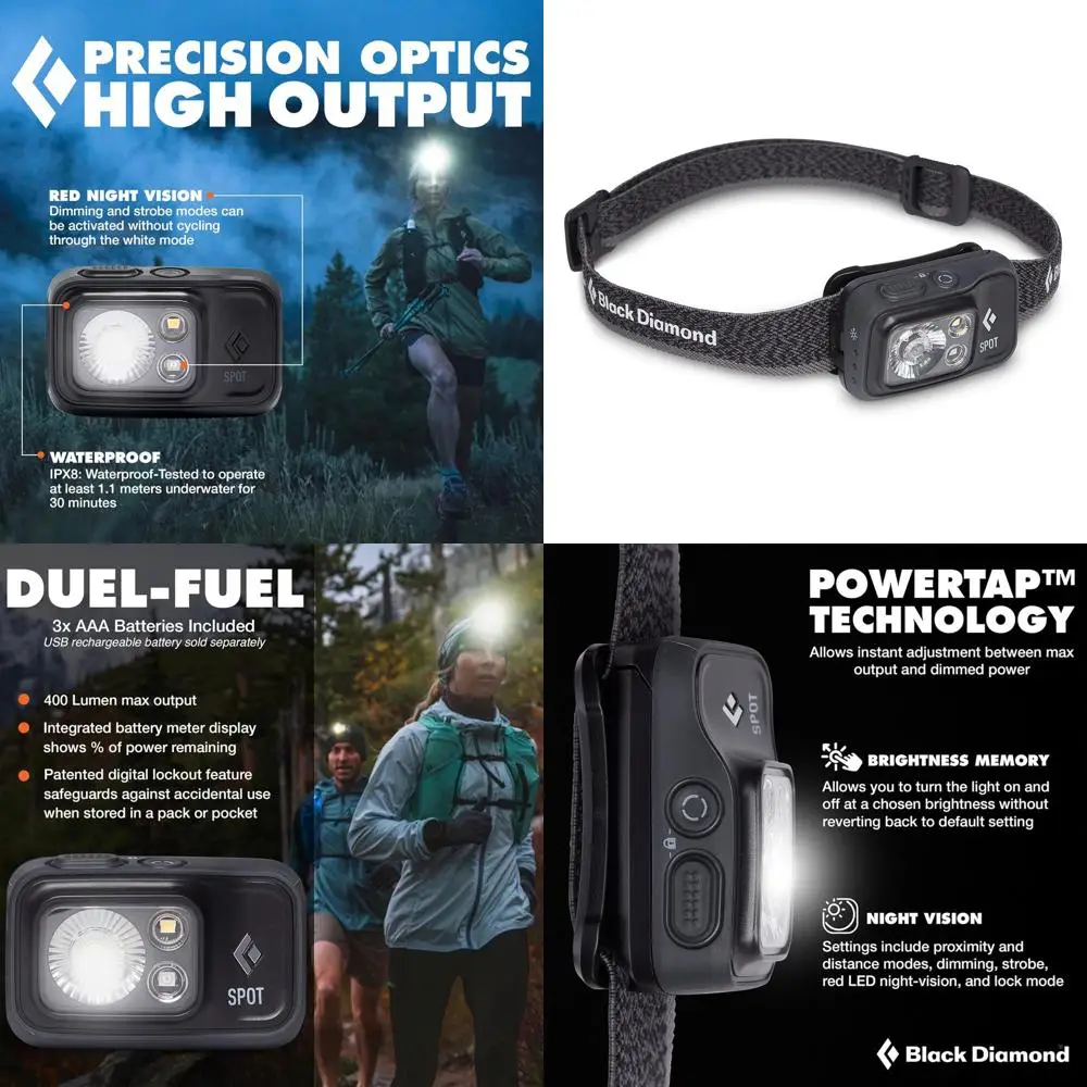 Faro delantero BLACK DIAMOND Spot 400 | Brillo de 400 lúmenes, regulable | Impermeable y duradero | 3 pilas AAA (incluidas) |