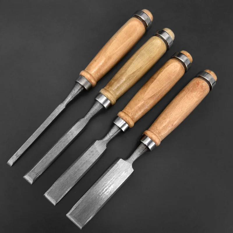 For Woodworking with Ergonomic Wood Carving Tools DIY Auxiliary Tools 6/12/18/24mm 4Pcs Wood Carving Chisels Set Professional