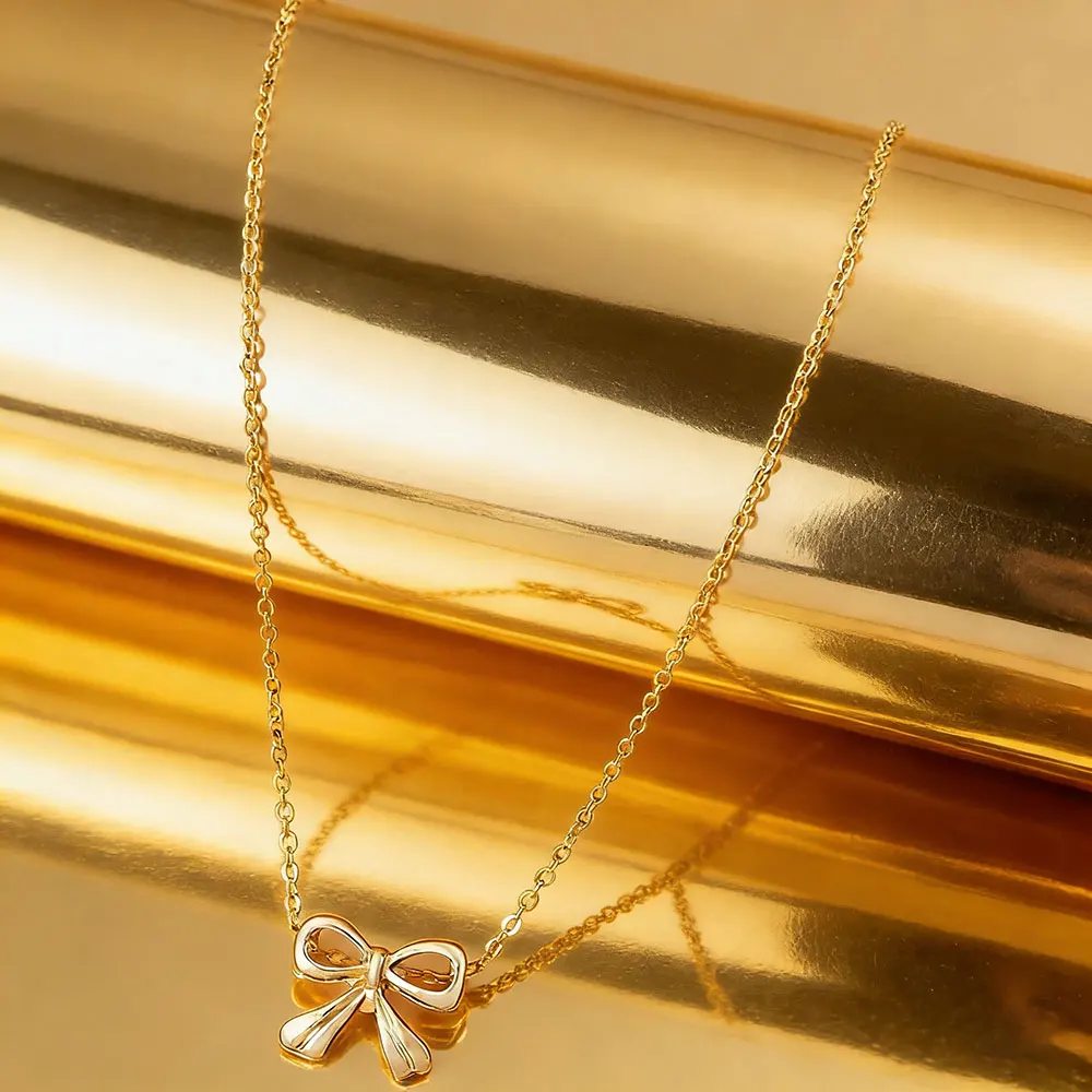 

1Pc Women's Simple Necklace,Stylish Elegant Daily Vacation Wear Bow Gift Jewelry