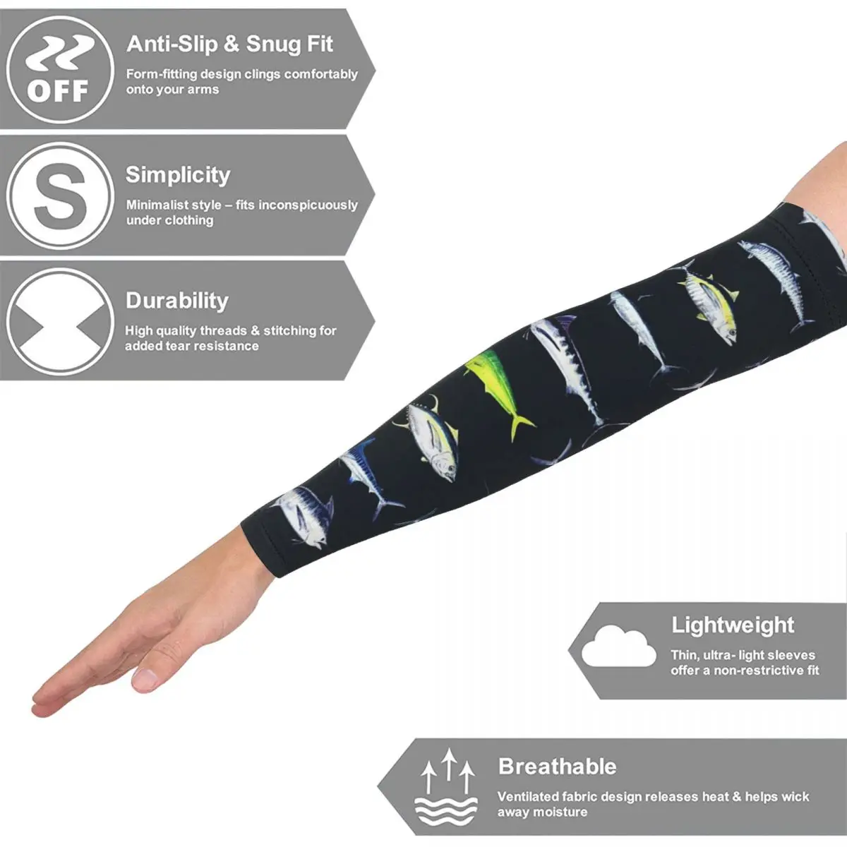 SPORTFISH Pattern Dark Navy Blue BlackYellowfin Tuna Outdoor Arm Sleeves Sun UV Protection Cover Summer Cycling Tattoo Sleeves