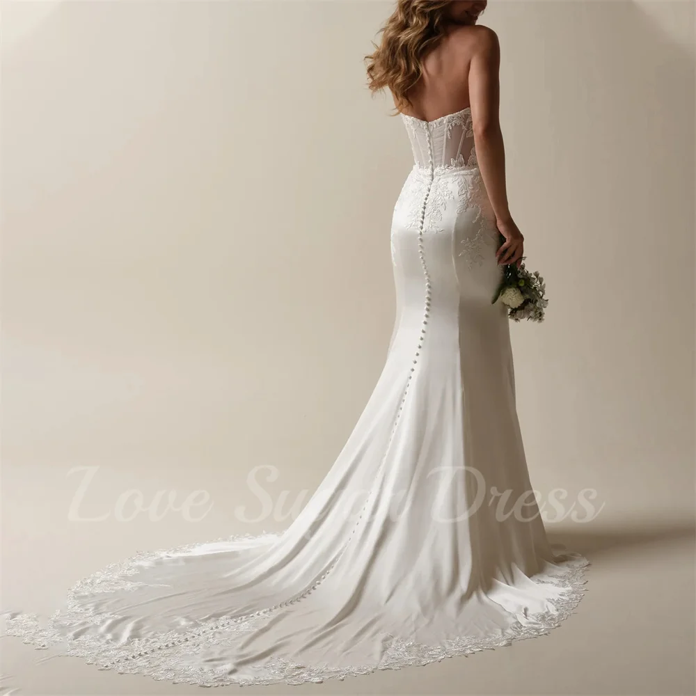

Boho Mermaid Wedding Dress Lace Applique Sweetheart Neck Bridal Gowns Detachable Sleeve Back Button Bride Dresses robe de mariée