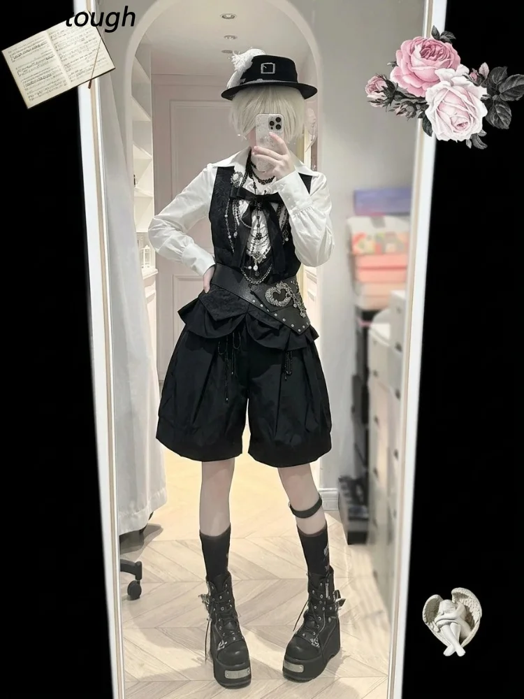 Japanese Gothic Harajuku Women’s 2 Piece Set Chic Vintage 2000s French Elegant Sweet Dark Court Style Autumn Winter Outfits 2026