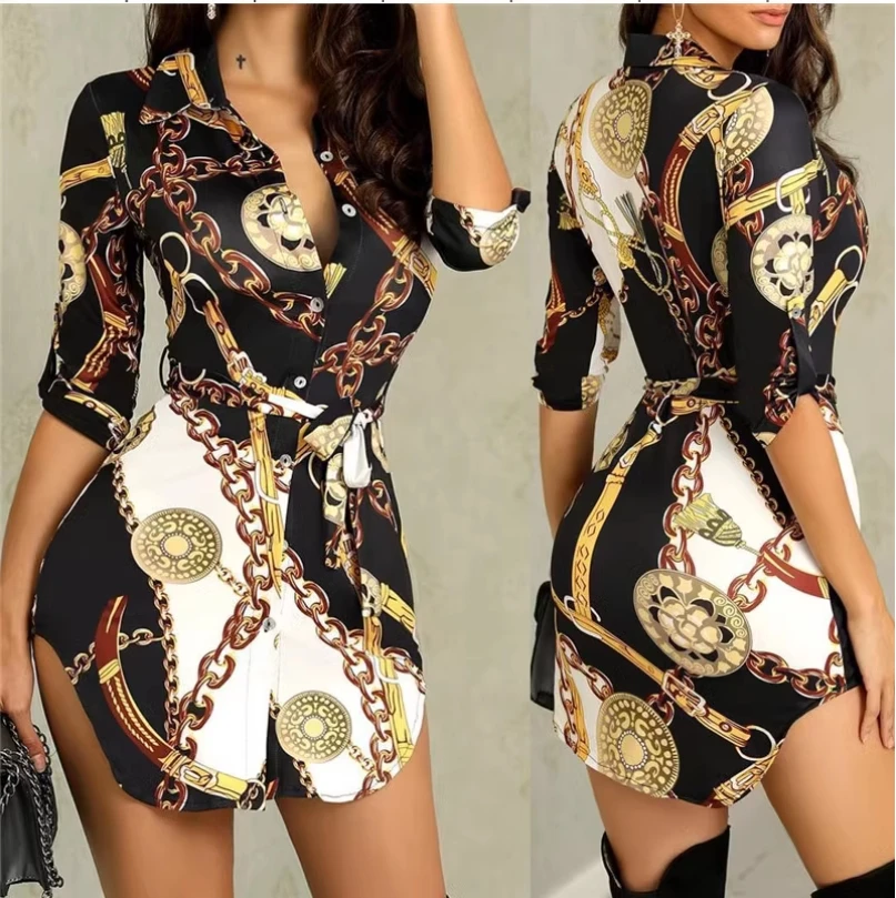 New Sexy Chain Printed Short Sleeve Shirt Skirt Stylish sexy print short sleeve dress