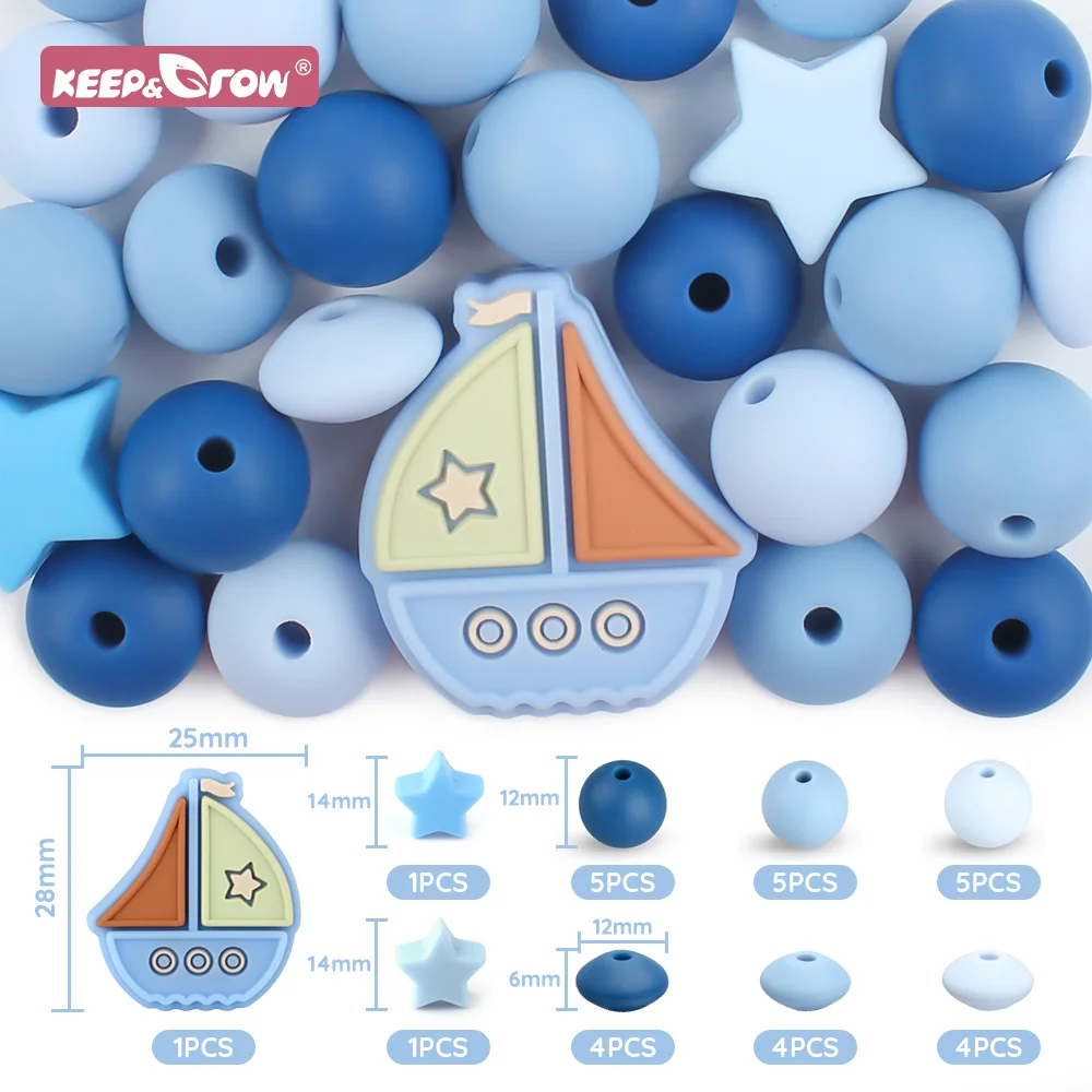30Pcs Sailboat Silicone Beads Star Round Lentil Teething Beads DIY Set Pacifier Chain Bracelet Necklace Baby Accessories