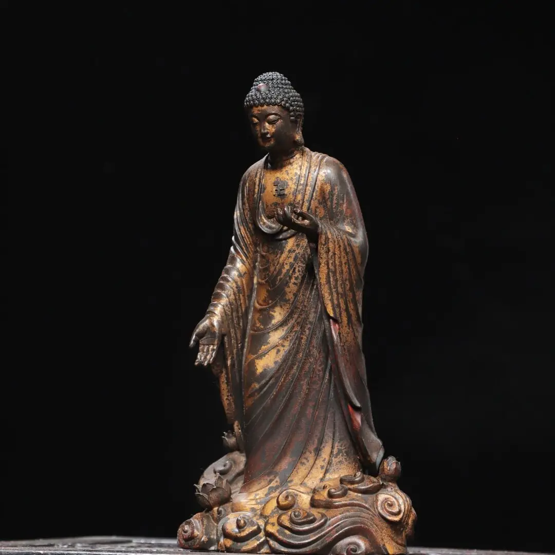 Brass Liu Tuojin Antique Western Sansheng Station Sakyamuni Receiving Amitabha Buddha Ornament Home Hall Supplies 25