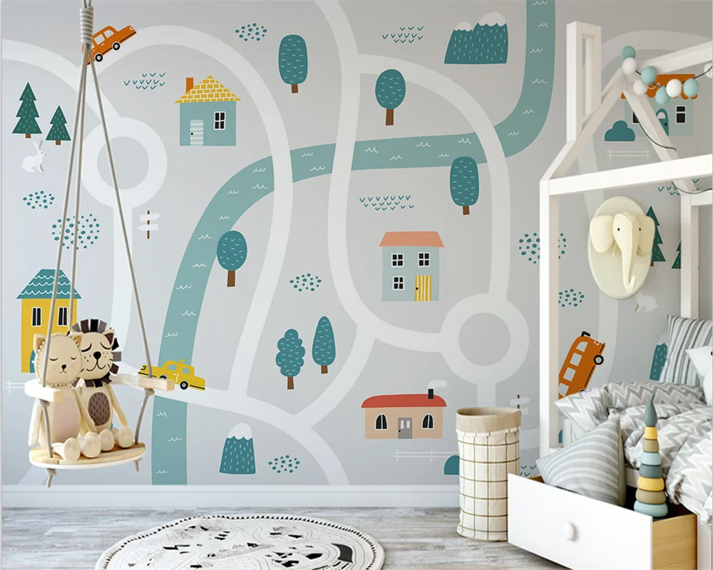 

beibehang Custom new Nordic hand-painted city highway car children's room background papel de parede wallpaper