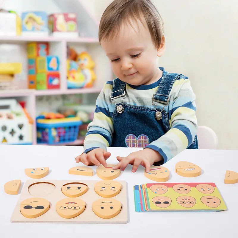 Bloc d'expressions faciales en bois Montessori, jeux éducatifs pour enfants d'âge préscolaire de 3 ans et plus