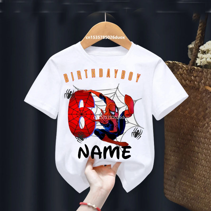 2 3 4 5 6 7 8 9 Year Marvel Spiderman Girl Birthday Shirt Boy Spiderman Birthday Personalised Name Summer Short Sleeved T-shirt