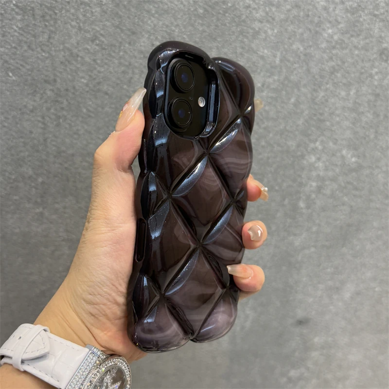 Fashion Gradient Glitter Cubes Grid Pattern Case For iPhone 16 15 13 12 11 Pro Max 15 Plus Shockproof Phone Cover Shell
