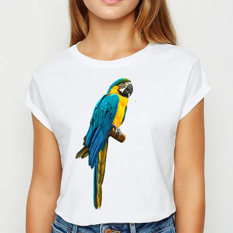 Cartoon Parrot Design Sense Printed T-shirt Casual Fat Sister Everything Top Woman Graphic T Shirts  Aesthetic Clothes  Harajuku