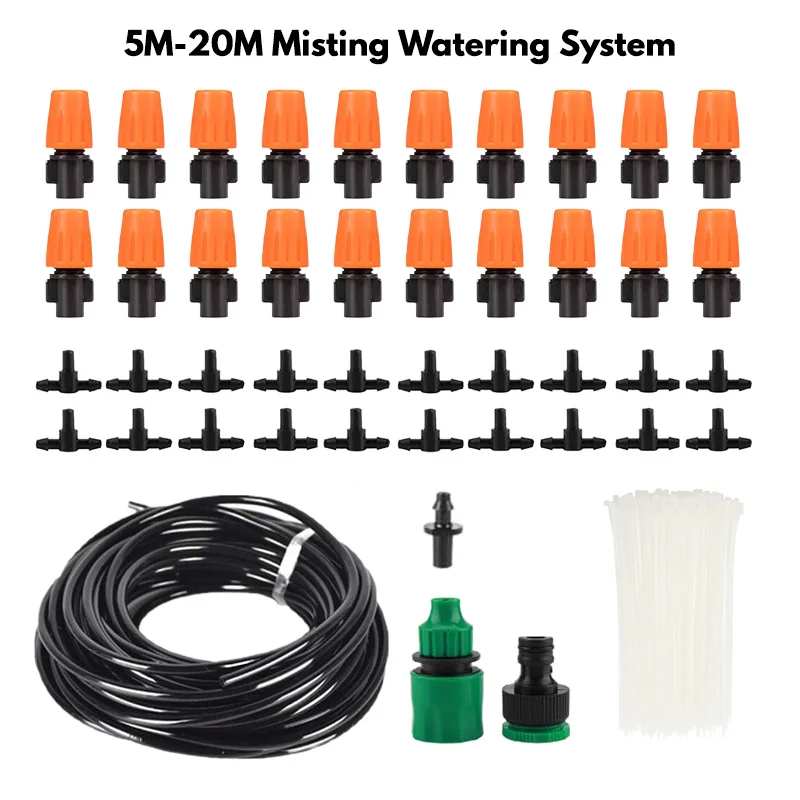 

Garden Drip Irrigation Kit Mist Cooling Automatic Irrigation Micro Mist Spray Cooling System 5M-20M Misting Garden Watering Kit